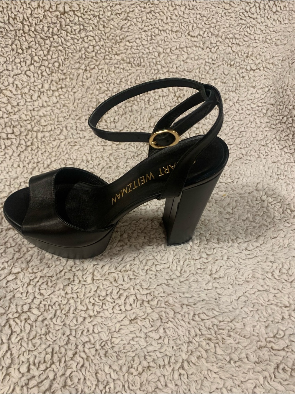Stuart Weitzman Black Leather Platform Block-Heel Sandals size 8.5 - Picture 2 of 8